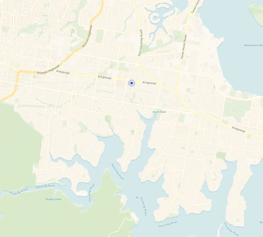 Map of the Miranda service area and the surrounding Shire, showing Miranda and the nearby streets we cover.